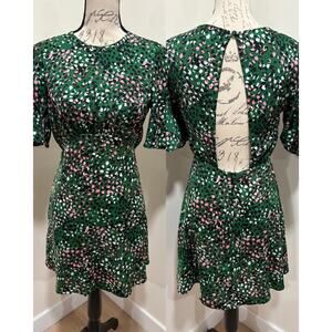 Topshop Green Leopard Print Size 4 Butterfly Sleeve Dress